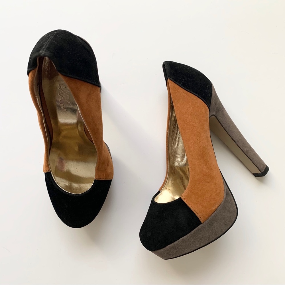 Mixx Shuz Suede Colorblock Platform Pumps